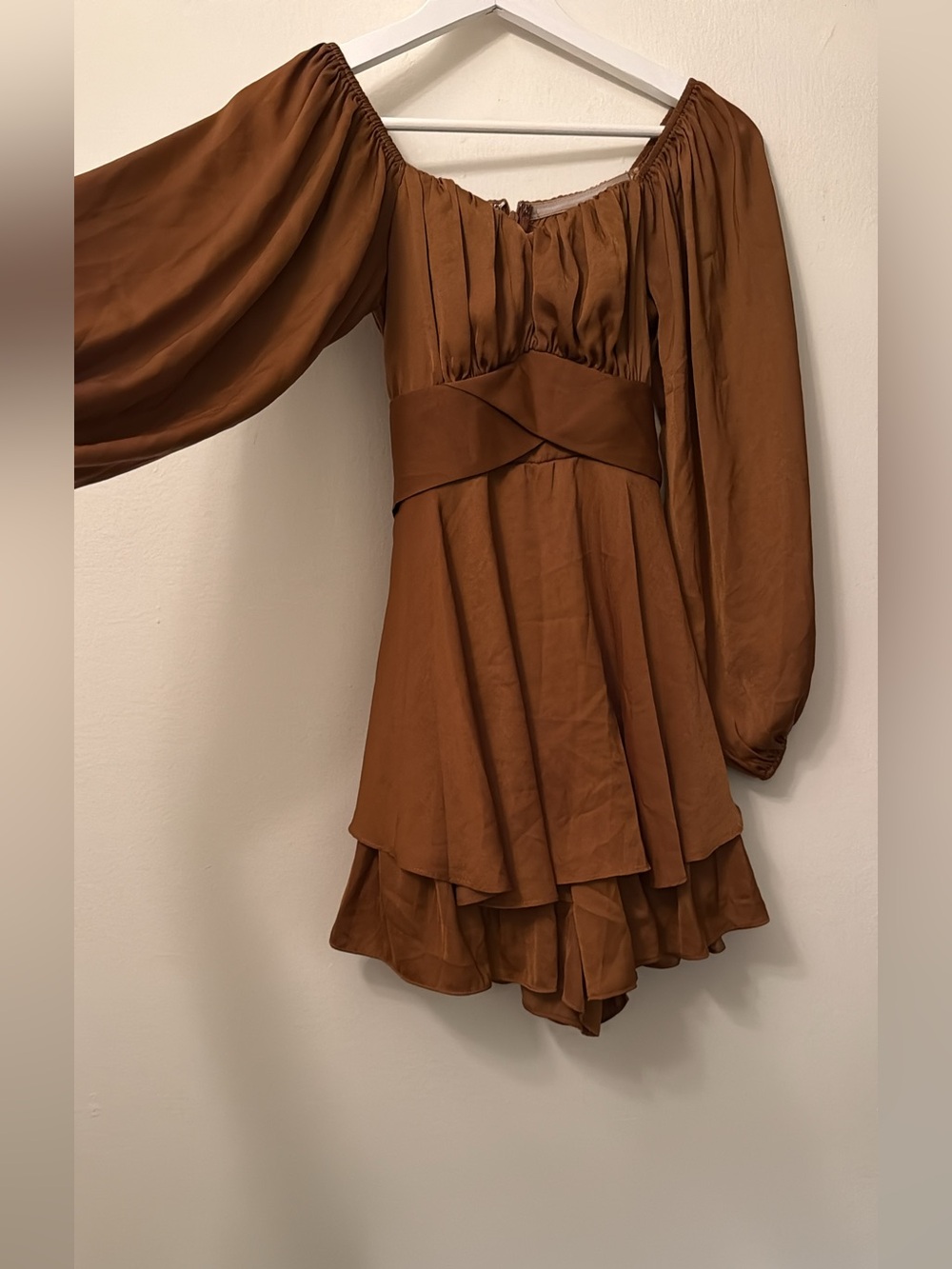 Square Neck Lantern Sleeve Long Sleeve Short Mini Dress Date Party Autumn Women - Picture 2 of 5